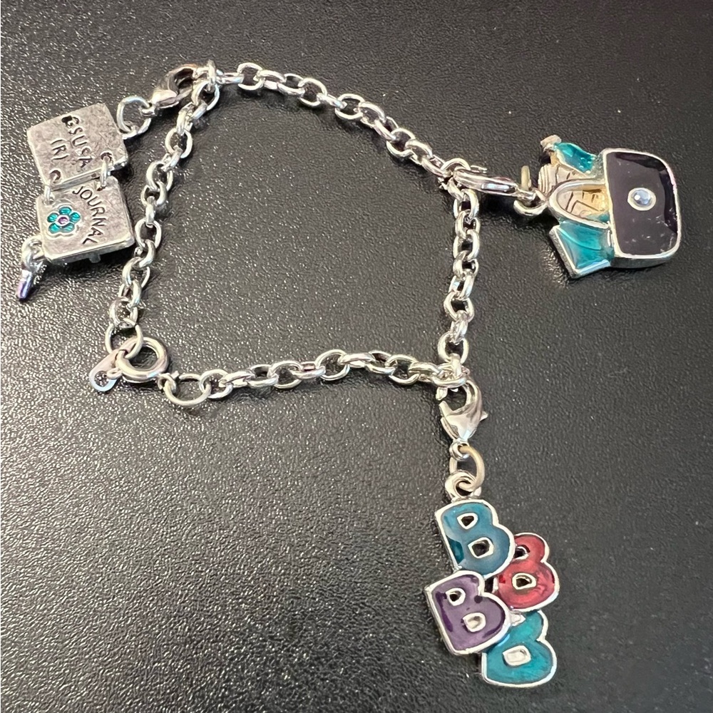 Girl Scouts Of America Three Charms Silver Tone Vintage Keepsake Bracelet